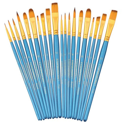Transon 20pcs Bulk Artist Paint Brush Set for Acrylic Watercolor Gouache Hobby Craft Face Painting Blue - color: Blue