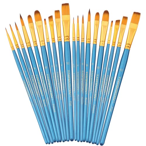 Transon 20pcs Bulk Artist Paint Brush Set for Acrylic Watercolor Gouache Hobby Craft Face Painting Blue - color: Blue