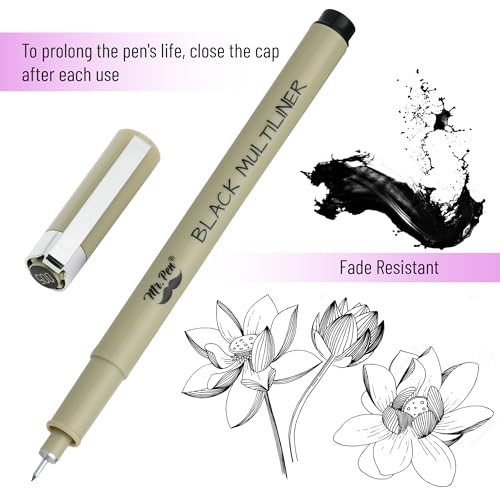 Mr. Pen- Drawing Pens for Artists, 16 Sizes, Black Multiliner | Micro Pens for Drawing - size: 16 Tip Sizes(0.2 to 3 mm)