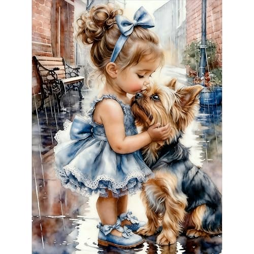 askkqtx Girl and Dog Diamond Art Kits for Adults 12x16 Inch - color: G9567