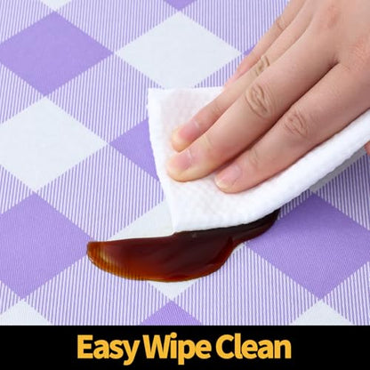 Smiry 4 Foot Picnic Table Cloth, Flannel Backed Fitted Vinyl tablecloths | Waterproof Elastic Rectangle Tablecloth ,Buffalo Plaid Table Covers for Dining, Camping (Purple and White, 24" x 48") - color: Purple and White, size: 48" x 24" (Rectangular)