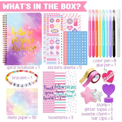 Nollh DlY Journal Kit for Girls Scrapbook Gifts for 8-12 Year Old Girl | 200+PCS Teen Tween Girl Gifts Trendy Stuff Stationery Set Art Crafts Kit 8 9 10 11 12 13 14 Year Old Girl Birthday Gift