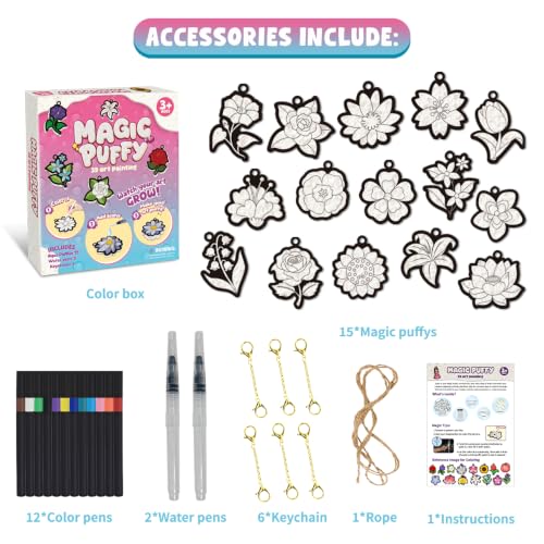 MZYTOZA Magic Foam Texture Painting Kit - 3D Art Craft Aqua Magic Puffs Paint Kit, 15 Mess-Free Paint by Number Craft for Kids (Flowers) - color: Flowers