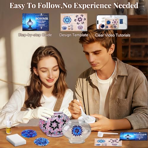 DIY Turkish Mosaic Lamp Kit for Adults,Swan-Neck Stained Glass Lamp Making Kit- Easy,Fun,No Experience Needed, Mosaic Art & Craft Project Kits for Adults & Teens,Make Your Own Table Lamp,Purple - color: Safranbolu Violet