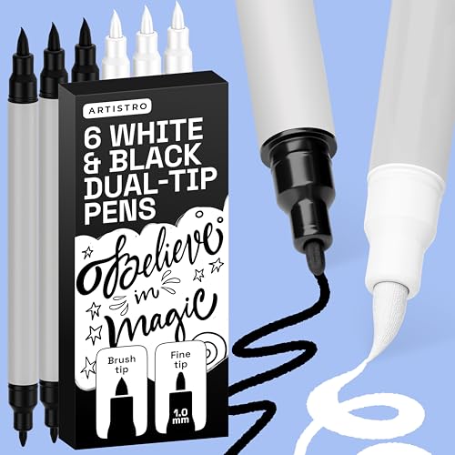 ARTISTRO Acrylic Paint Pens – Dual Tip Markers – Brush & Fine Tip Paint Pens for Calligraphy, Crafts, Greeting Cards, Ornament Decor, DIY Art (Black&White) - color: Black&White