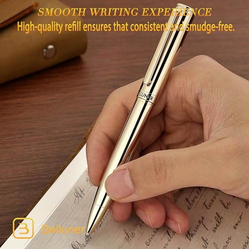 BEILUNER Gold Gel Pen, Stunning Luxury Pens with 24K Gold Plating, Black Ink Refill, Executive Gift Set for Family & Friends, Writing, Fancy, Office, Retractable, Graduation Gifts, Nice Designer Pens - color: Gold