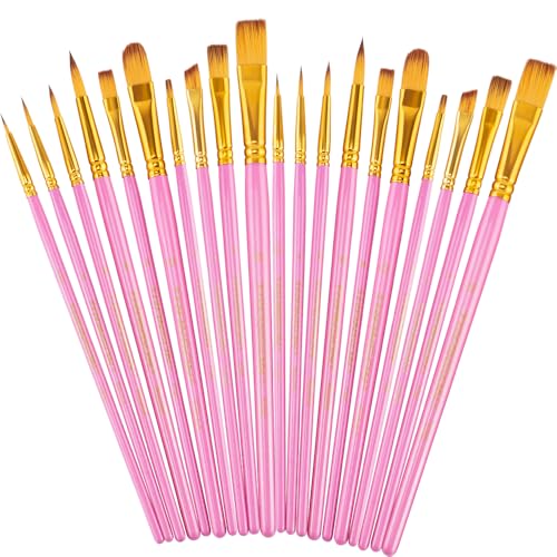 Transon 20pcs Bulk Artist Paint Brush Set for Acrylic Watercolor Gouache Hobby Craft Face Painting Pink - color: Pink