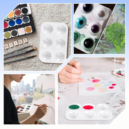 Bercoor 52 PCS Plastic Paint Palettes, 6 Well White Rectangular Watercolor Oil Palette Painting Tray Artist Craft Palettes for Painting Party, DIY Craft and Art Painting - style: Rectangle52