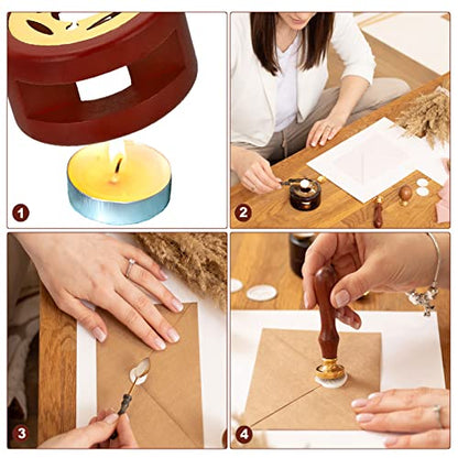 PATIKIL Round Blank Wax Seal Stamp, 6Pcs Removable Brass Head | without Carving Wooden Handle Retro for Envelope Invitation Wine Packing Gift Wrapping, Style 1