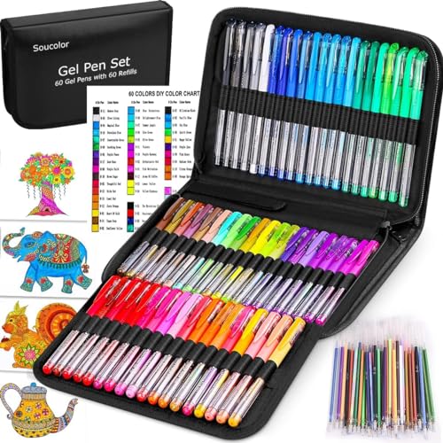 Soucolor 120 Gel Pens Set Adult Coloring Books Refills Art Markers - color: Black