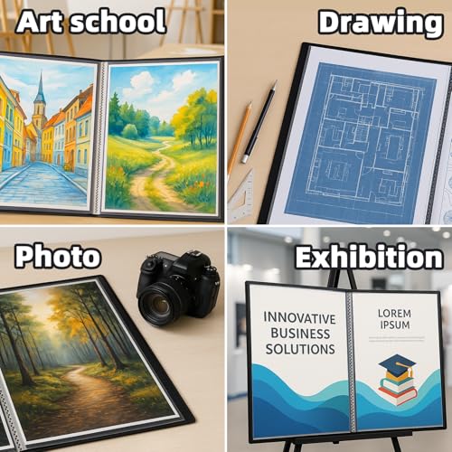 18x24 Black Art Portfolio Folder Displaying 48 Pages with Plastic Sleeves - color: Black, size: 18*24