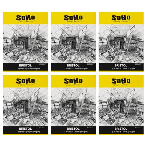 SoHo Urban Artist Bristol Paper Pads - Smooth Bristol Paper Pads for Sketching, Charcoal, Colored Pencils, Inks, & More! - 14x17" - 6 Pack - size: 14x17" - 6 Pack