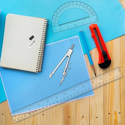 3 Pcs Clear Protractor and Compasses Set, Plastic Clear Ruler 12 Inch | Professional Geometry Set, 6 Inch Protractor ,Durable Transparent Drawing Measuring Rulers for School Office
