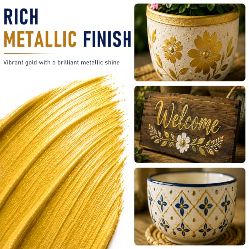 GOTIDEAL Metallic Gold Acrylic Paint Tubes(120ml, 4.1 oz) Gold Leaf Paint | Non Toxic, Non Fading, Rich Pigments,for Painters, Adults & Kids,Ideal for Canvas Wood Clay Fabric Ceramic Craft Supplies - color: Gold, style: Metallic
