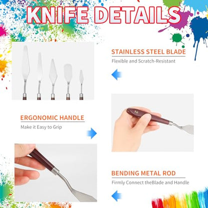 5pcs Palette Knife,Stainless Steel Spatula Palette Knife set, Pallet Knife,Painting Knives,Oil Painting Accessories for Oil, Canvas, Acrylic Painting By EGYPAMID