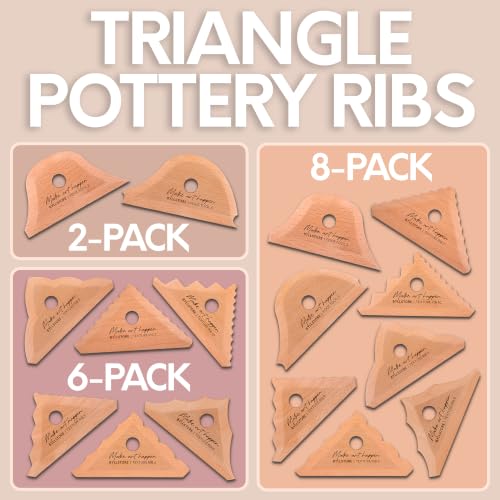 Byllstore Triangle Pottery Ribs | 2 Foot Shaper Tools | 6 Clay Texture Ribs | Solid Beech Wood | 8-Pack - color: 8 Pack | Triangle Pottery Ribs