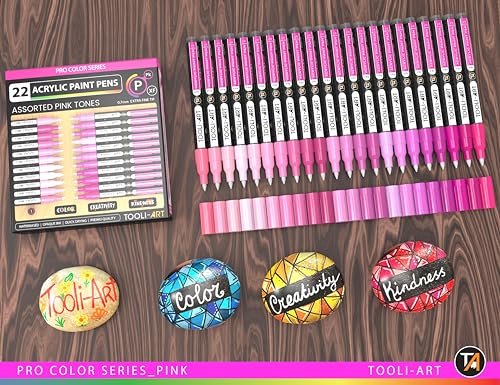 Acrylic Paint Pens 22 Pink Tones Assorted Pro Color Series Markers Set 0.7mm Extra Fine Tip for Rock Painting, Glass, Mugs, Wood, Metal, Canvas, Projects, Non Toxic, Waterbased, Quick Drying - color: PINK XF