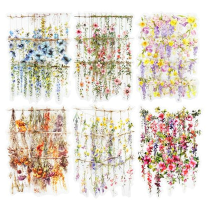 60 Pcs Hanging Floral Stickers for Scrapbooking and Journaling | PET material with hanging flowers and trailing vines for junk journals, collage, planners, card making and DIY crafts - color: Bloom Time