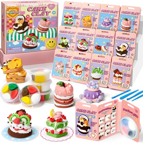 Air Dry Clay for Kids Modeling Clay Kit, 12 Boxes Model Magic Molding Clay with Tools & Tutorial, Non-Sticky, Arts and Crafts for Kid Ages 4-8 8-12 Girl Birthday Gift, Cake Party Favor Classroom Prize