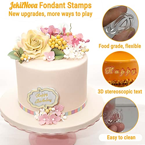 4PCS Alphabet Cake Stamps for Biscuit Fondant Cookie, Cute Fondant Stamp | Food Grade Letter Uppercase Extra Spare Lowercase Numbers Words Reusable Cookie Stamp for Thanksgiving Christmas Party - color: Clear 1