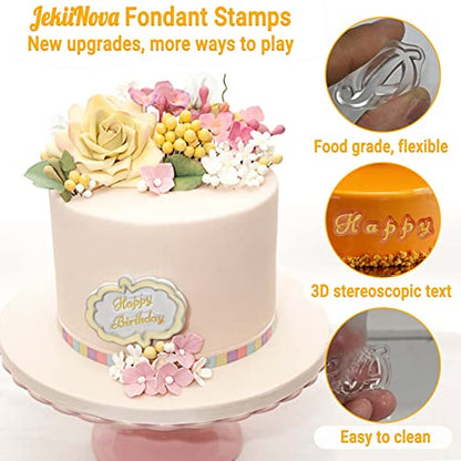 4PCS Alphabet Cake Stamps for Biscuit Fondant Cookie, Cute Fondant Stamp | Food Grade Letter Uppercase Extra Spare Lowercase Numbers Words Reusable Cookie Stamp for Thanksgiving Christmas Party - color: Clear 1