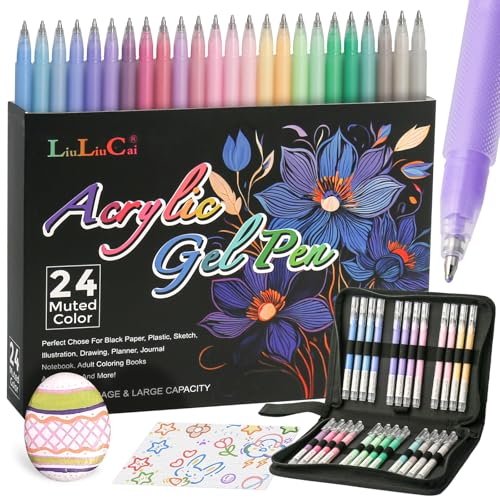 LIUILUCAI Acrylic Gel Pens for Coloring, 24 Deep Colored Pen with Case - color: 24 coloring B