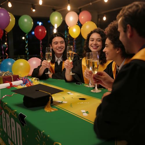 4 Pack Graduation Tablecloth 54"x108" Disposable Plastic Tablecloths Gongrats Grad Tablecover for Graduation Party Supplies (Green) - color: Graduation Green