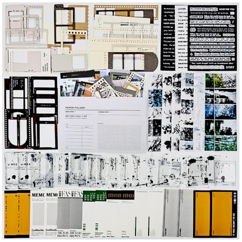 Diuhofart Vintage Scrapbook Supplies Kit, 80Pcs Diecut Film Strips Photo Frames Stickers for Junk Journal Supplies, Scrap Booking Materials, Quote Stickers for Journaling, Scrapbooking, Crafts Arts - color: 80Pcs Classic Film Strips Paper Sticker Set
