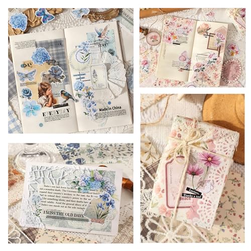 400Pcs Vintage Scrapbook Paper Floral Scrapbook Supplies Junk Journal Stickers Journaling Supplies for Bullet Journaling, Retro Crafts, Planner, Collage Card Album