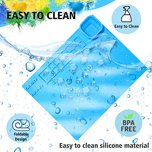Silicone Painting Mat 20"x16", Art Craft Mat with Cup, Blue - color: Blue