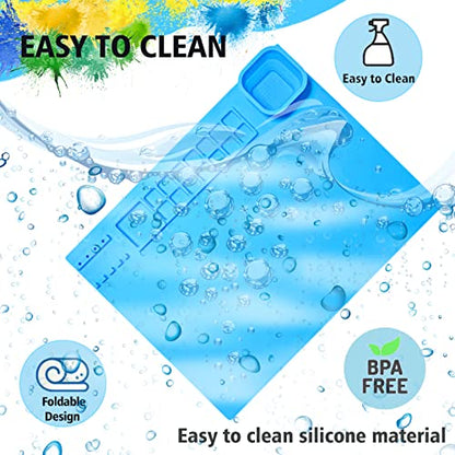 Silicone Painting Mat 20"x16", Art Craft Mat with Cup, Blue - color: Blue