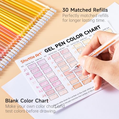Shuttle Art 60 Pack Red Yellow Tone Gel Pens, 30 Red Orange Yellow Gel Pens with 30 Refills for Adults Coloring Books Journaling Drawing Nature, Landscapes, Animals Scenes - color: 60 Pack Red Yellow Tone