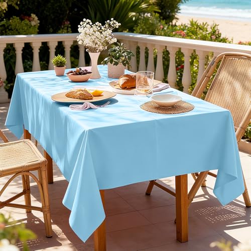 Light Blue Tablecloth - 3 Pack 54" × 108" Rectangle Disposable Light Blue Plastic Table Cloth, Waterproof Table Cover for Party, Holiday & Gathering Use - color: Light Blue