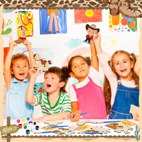 Saypacck 24 Pcs Cowboy Party Favors Wooden Paint Craft Kits | Rodeo Birthday Supplies, Cowgirl Theme Crafts, Western Party Activity, Thank You Gifts, Organza Bags for Goodie Fillers - style: Western Cowboy