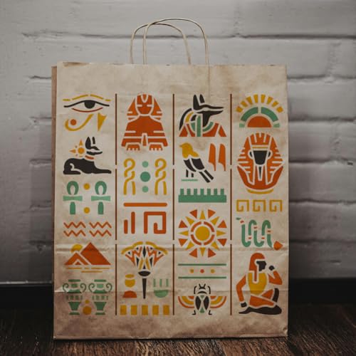11.8"x11.8" Egyptian Wall Stencil Templates, Egyptian Hieroglyphs Reusable Plastic Stencils for Painting on Wood Floor Tile Fabric Glass Furniture Egyptian Writing DIY Home Decor Template - style: Egyptian