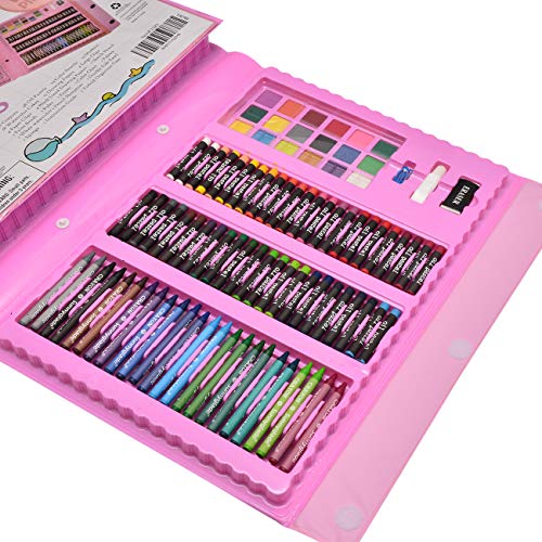 Sunnyglade 185 Pieces Double Sided Trifold Easel Art Set Art Supplies Pink - color: Pink
