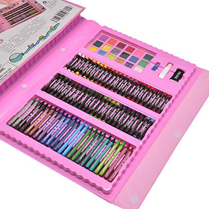 Sunnyglade 185 Pieces Double Sided Trifold Easel Art Set Art Supplies Pink - color: Pink