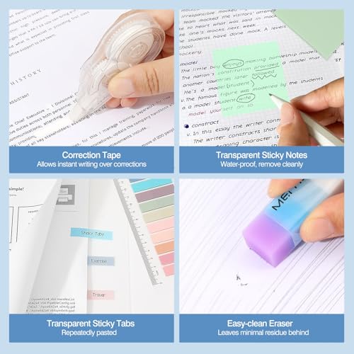MoKo Pencil Case with Supplies, 60Pcs Aesthetic School Set, Blue | Includes highlighters, gel and ballpoint pens, mechanical pencils, refills, sticky notes, correction tapes and rulers. - color: Blue-60P