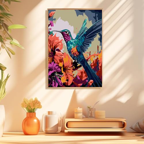 Mowana Paint by Numbers Kit for Adults Framed Canvas - with Wooden Easel, Adults' Paint-by-Number Kits Bird DIY Acrylic Oil Painting Kits Arts Crafts 7.8x11.8inch - color: Bird
