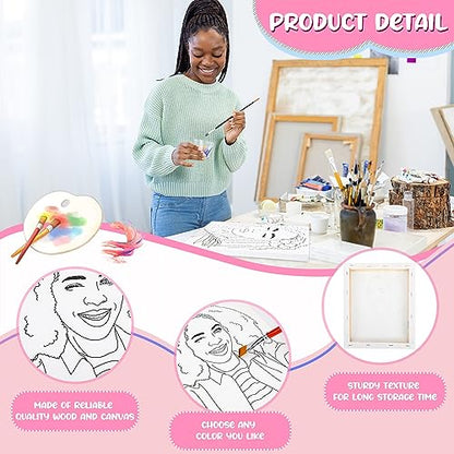 Sherr 10 Pcs Pre Drawn Canvas for Painting,Novel Afro Queen,8 X 10 Inch | Preprinted Stretched Cotton Canvas for Adults, Pre Drawn Painting Outlines for Couple Date Night, Sip and Paint Party Favor - style: Novel Afro Queen