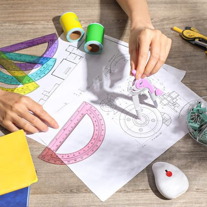Chengu 6 Set Compass and Protractor Set, Operation Christmas Items Bulk Multicolor Compass Geometry Tool 6 Inch 180 Degree, Math Graphing Drawing Tools for Office and School Supplies