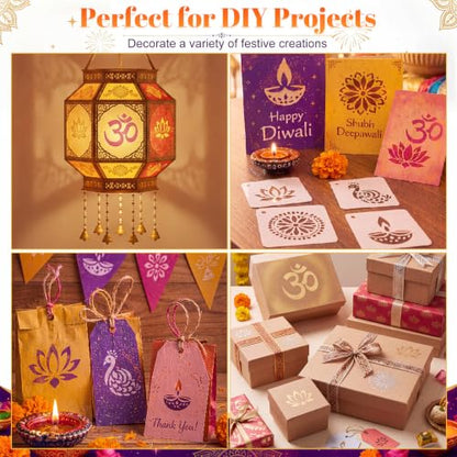 100 Pcs Small Stencils for Crafts, 2 Inch Reusable Cute Stencils for Painting on Wood DIY Craft for Drawing Templates Wall Home Decor Canvas Fabric (Diwali) - style: Diwali