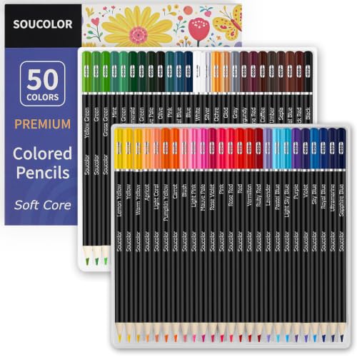 Soucolor 50 Colored Pencils -Colored Pencils Set for Adult Coloring Books - color: 50 Color
