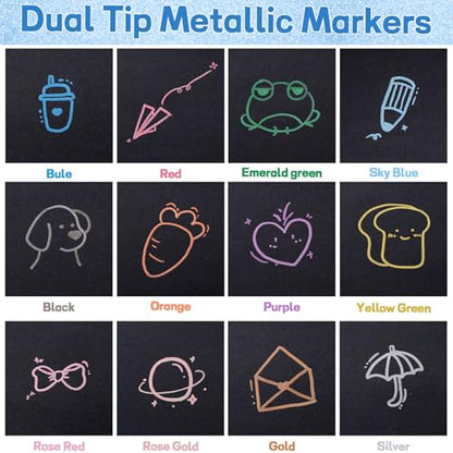 200gsm Bleedproof Marker Sketchbook & Dual Tip Metallic Markers