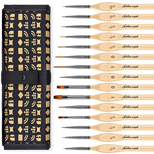 Golden Maple Miniature Paint Brushes, 15PC Model Brushes Micro Detail Paint Brush Set, Fine Detailing for Acrylics, Oils, Watercolors & Paint by Number, Figurine (Wooden) - color: Wooden
