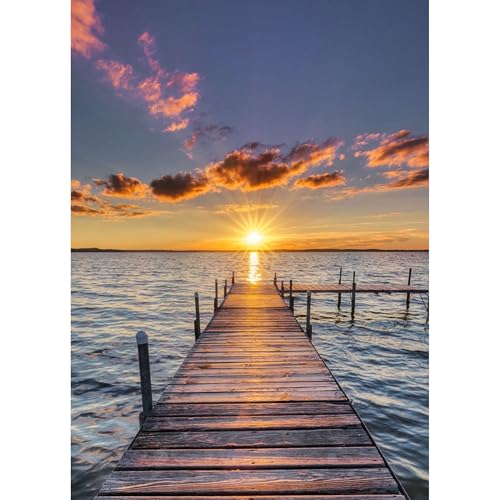 ossomo Diamond Painting Kits for Adults,Sunset Pier Full Drill Diamond Art Kits Diamond Dots Paintings for Beginners,Round 5D DIY Arts and Crafts for Home Wall Decor 12x16 inch