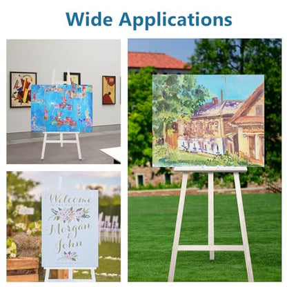 A-Frame Wooden Display Easel, Lyre Beechwood Studio Easel Stand, White | Adjustable Holding Canvas Up to 90", Inclinable Artist Floor Painting Easel for Artwork Painting - color: White