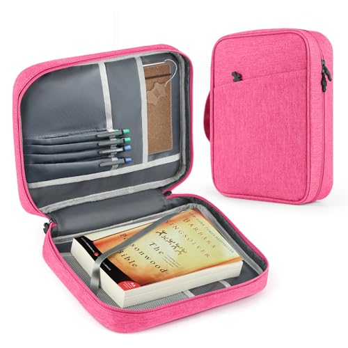 Bible Cover Bag With For Women Men Scripture Study Carrying Book Cover - color: Rose red
