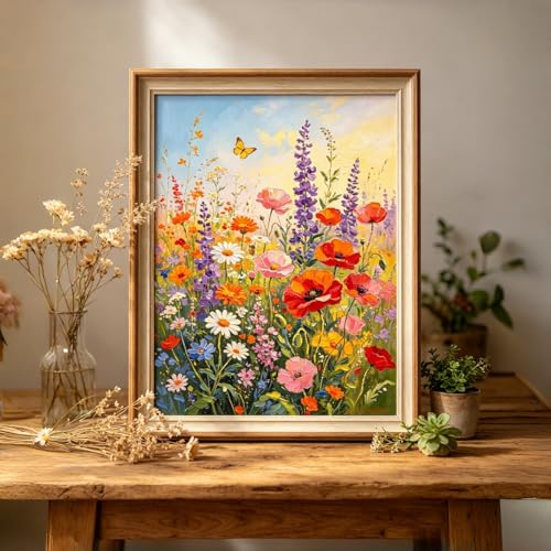 5D Flower Diamond Painting Kits for Adults, Wildflower Diamond Art Kit | DIY Round Crystal Diamond Dot Paint by Number for Floral Wall Decor Present 12x16Inch - color: KM1098-1