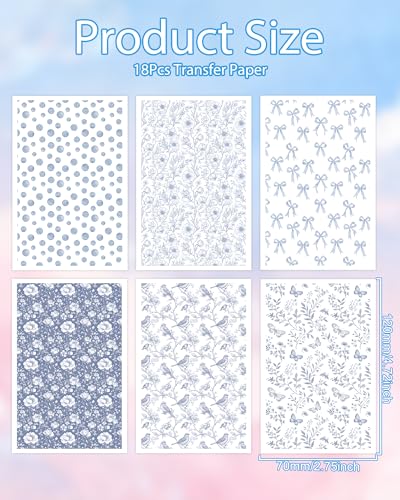 Puocaon Blue Flower Transfer Paper - White Blue Floral Transfer Sheets for Polymer Clay Earrings Jewley Making - color: blue white